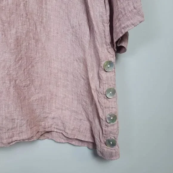 Sigrid Olsen Womens 100% Linen Tunic Top Size 1X Pink 3/4 Sleeve Lagenlook Beach - Picture 4 of 8